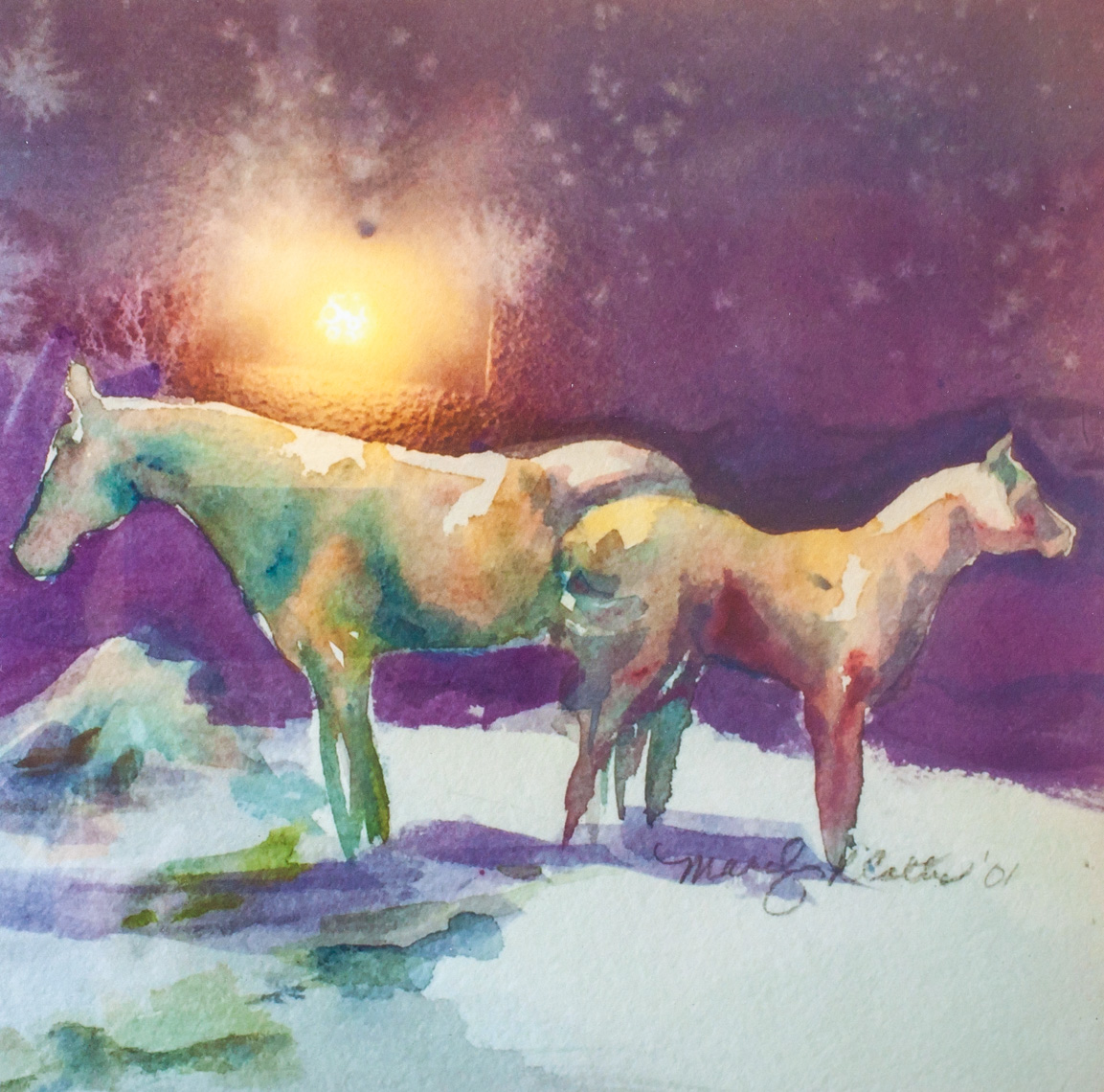 Marlyn Colter-Two horses in moonlight